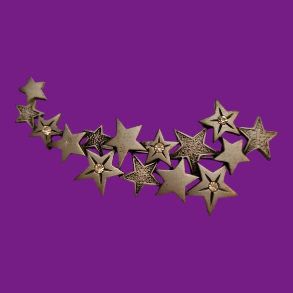 Vintage JJ Jonette Shooting Stars Pewter Brooch Pin - Picture 1 of 5